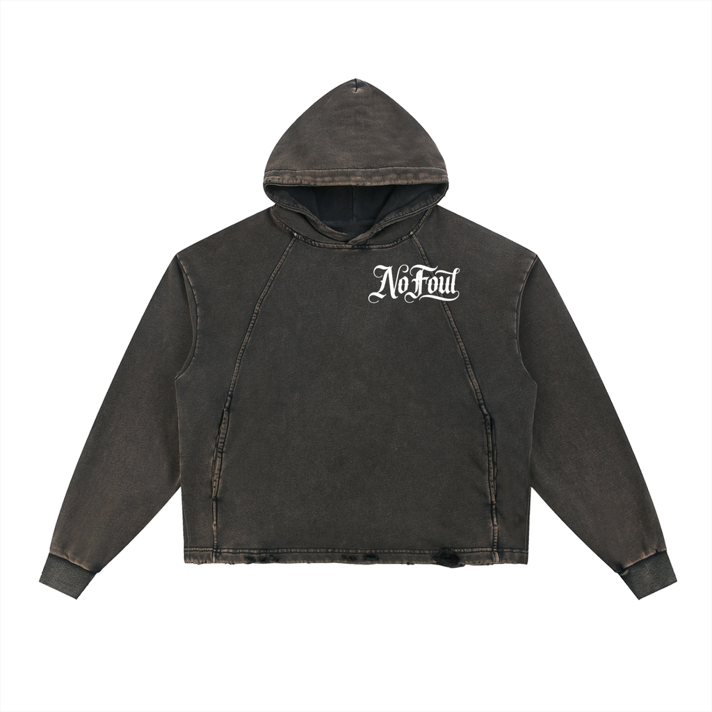 Vintage Washed Frayed-Hem No Foul Football Hoodie