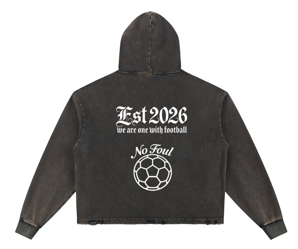Vintage Washed Frayed-Hem No Foul Football Hoodie